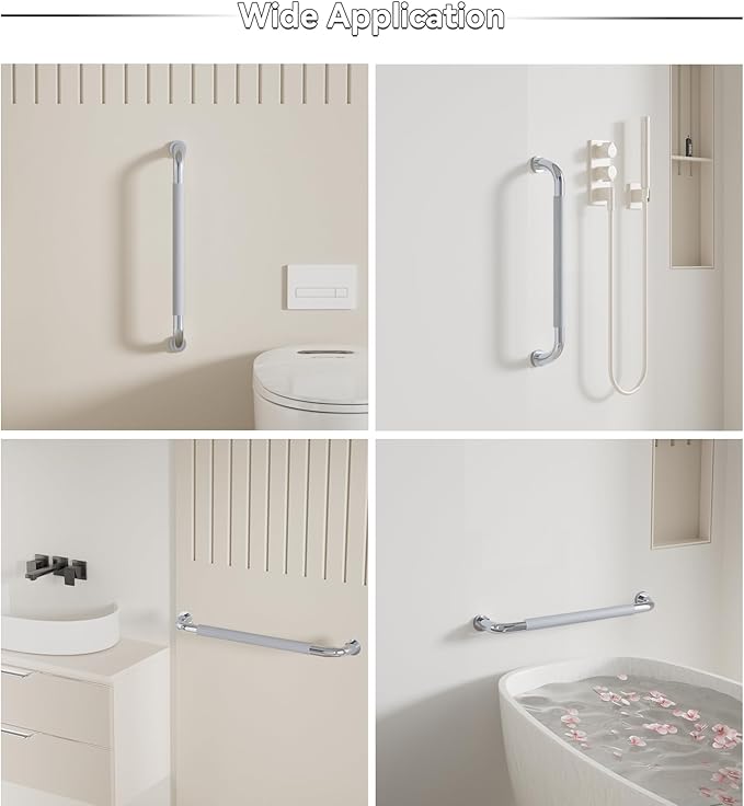 16 Inch Shower Grab Bar, Bathroom Grab Bar Handle with Anti-Slip Knurled Grip, Stainless Steel Bath Balance Bar, 1.0" Diameter Bath Safety Bar Support for Seniors Elderly Pregnant, Brushed Nickel