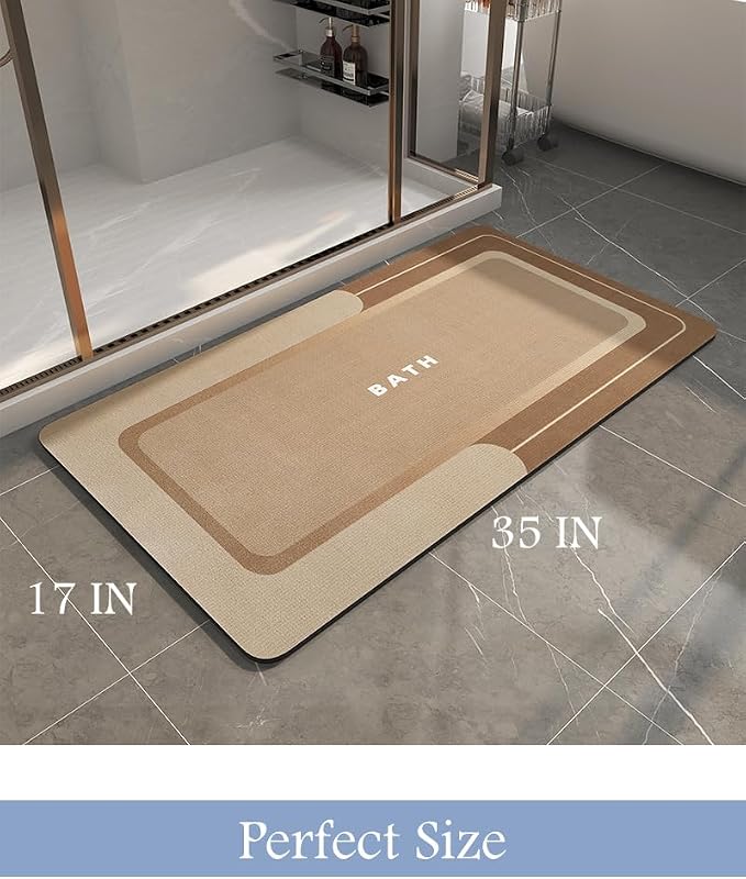 MontVoo-Bath Mat-Bath Mat Rug Non Slip Super Absorbent Stain Resistant Quick Dry Thin Bathroom Rug-Bath Mats for Bathroom Floor Bathtub Vanity-Bathmat Bath Rug Easy Care 17"x35" Brown