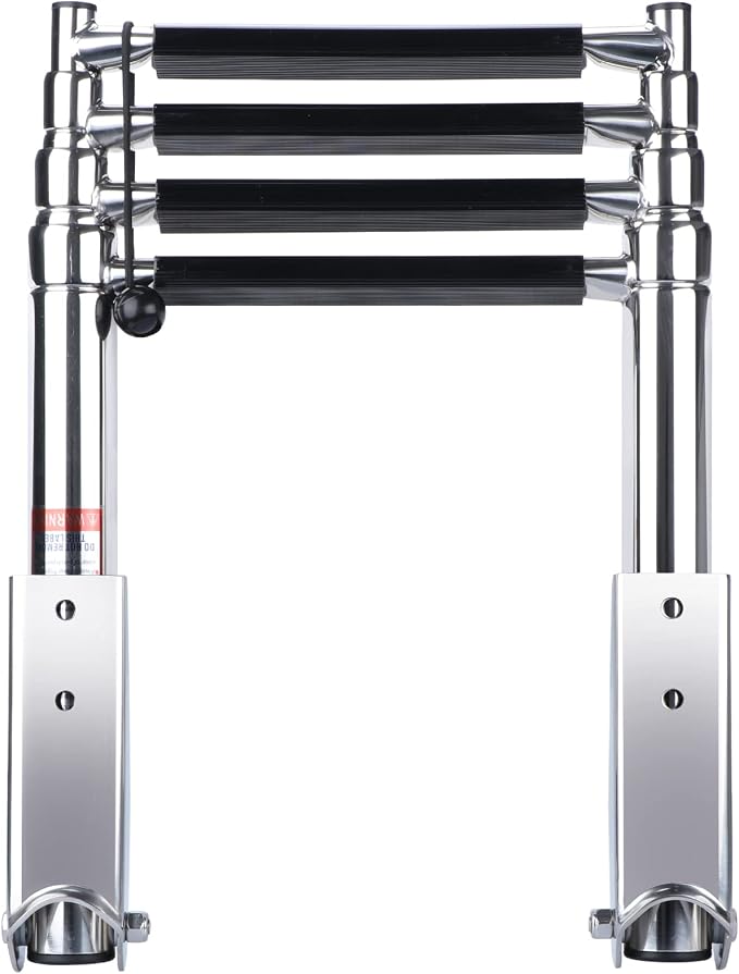 4 Step Boat Ladder, Stainless Steel Telescopic 4 Step Pontoon Boat Ladder, Extendable Dock Ladder for a Pontoon, Max. Load 900 Pound Capacity Marine Telescoping Ladder for Boat Yacht