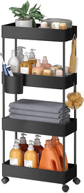 Pipishell Slim Storage Cart with Wheels - Bathroom Cart Organizer Storage, 4 Tier Rolling Carts for Bathroom, Laundry Room, Kitchen, Narrow Space, Black PIUC05