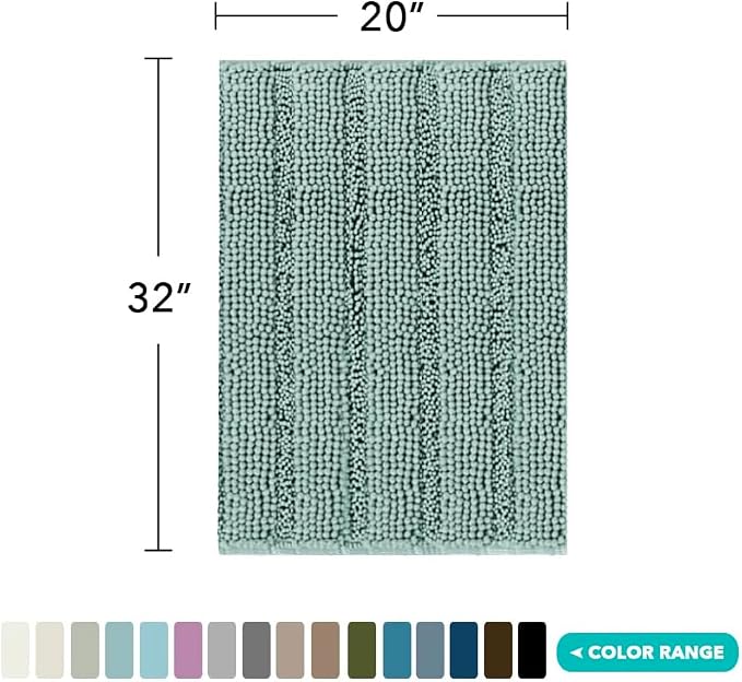 Turquoize Chenille Bath Rugs Shaggy Bathroom Rugs Non Slip Bath Rugs for Bathroom 20 x 32 Duckshell Blue Bath Rug Extra Soft and Absorbent Area Rug, 20"x 32", Duckshell Blue
