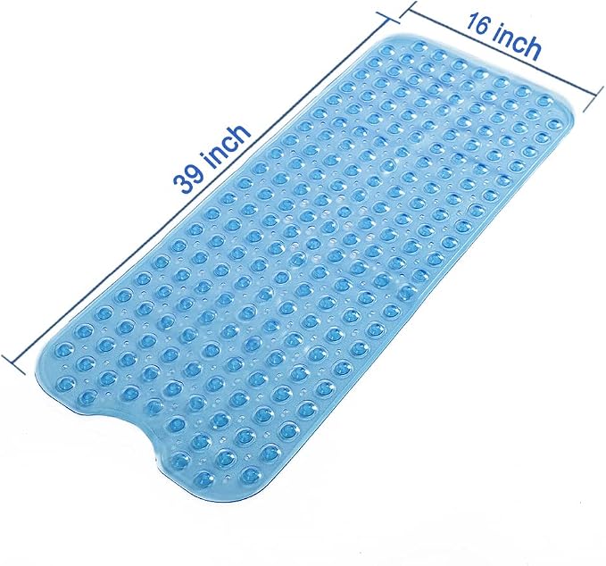 Tree Bud Bathtub Mats for Shower Tub Non-Slip Bath Mat 39 x 16 Inch Extra Long Shower Mat, Bath Tub Mat for Bathroom with Machine Washable, BPA Free for Kids (Clear Blue)