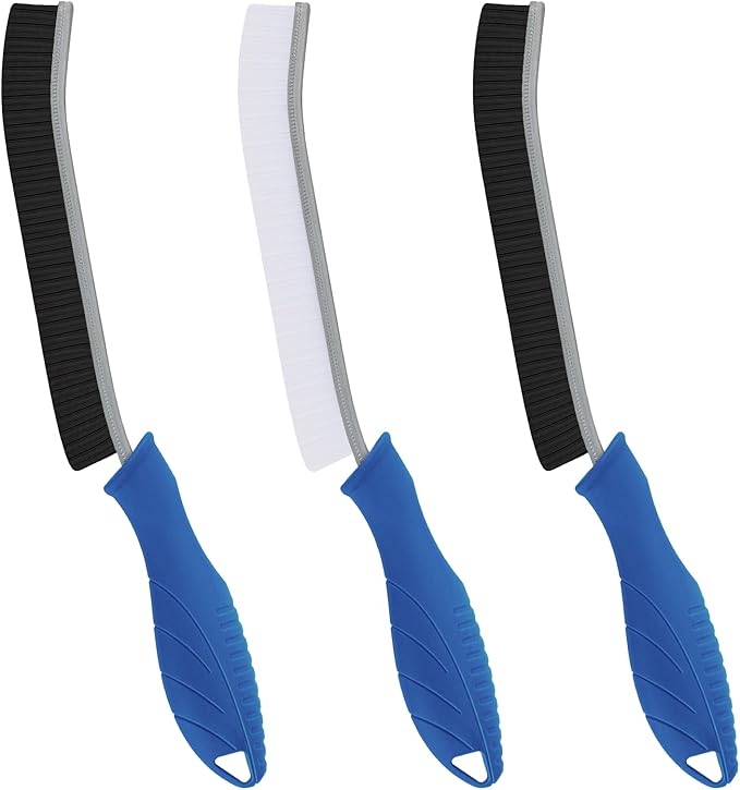 FOOGWEE Hard Bristle Crevice Cleaning Brush - Cleaning Supplies - Grout Cleaning Brushes for Household Use - Crevice Cleaning Tool for Bathroom, Home and Kitchen (3, Blue)