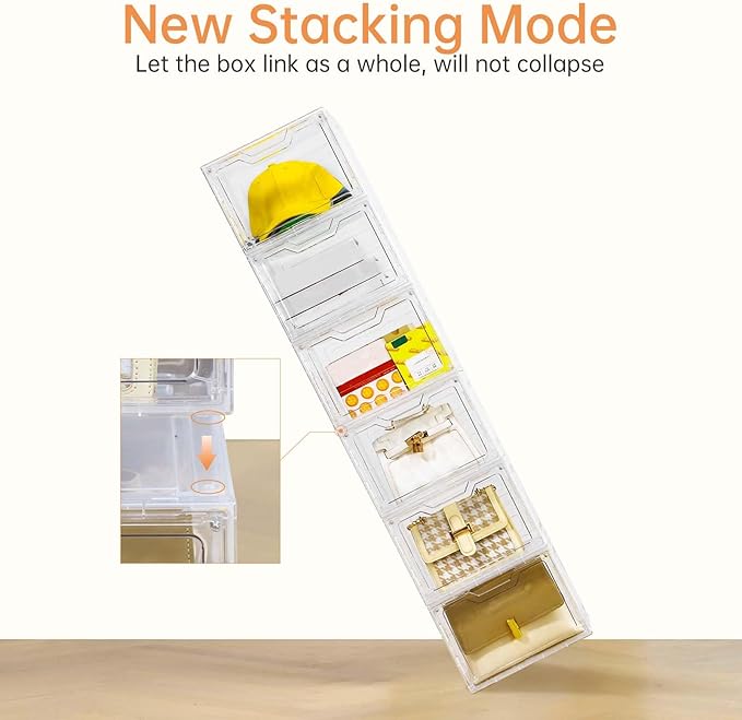 Freebat 10 Pack Closet Organizers and Storage,Clear Stackable Plastic Storage Bins with Lids Magnetic Doors,Clothes Organizers and Storage,Plastic Craft Containers for Wardrobe Kitchen Bathroom Office