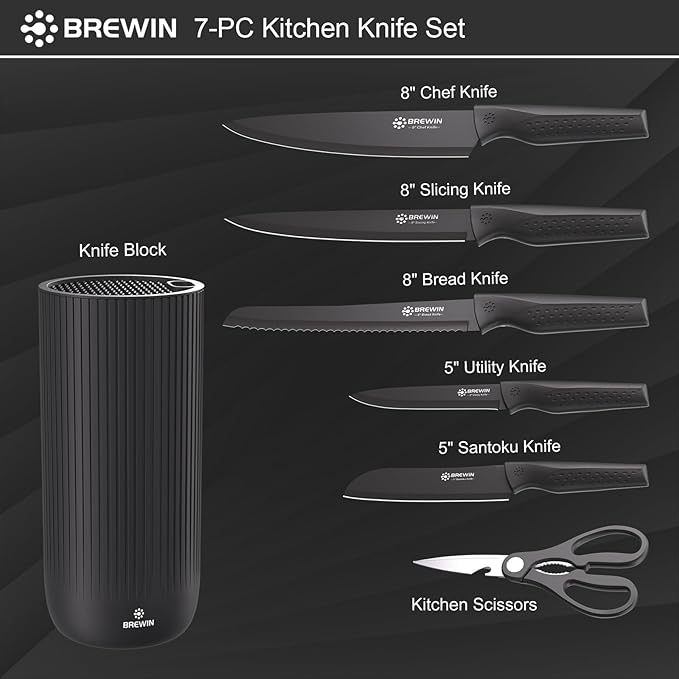 Knife Set, Brewin Kitchen Knife Set, Knives Set for Kitchen, Universal Knife Block, Utility Knife Block Set, New Home Essentials, Apartment Essentials, camping essentials, rv essentials