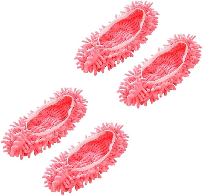 Mop Slippers,Mop Shoes,Dust Duster, Mop Socks for Women Men Kids Foot, Microfiber Reusable for House Office Bathroom Kitchen (Pink-2pairs,One Size)