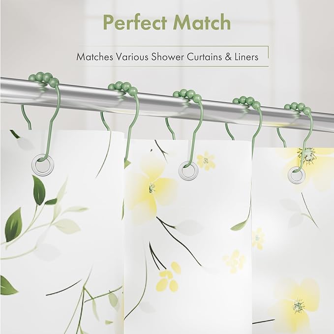 Amazer Shower Curtain Hooks, Decorative Shower Curtain Hooks, Sage Green Rustproof Stainless Steel Shower Hooks for Shower Curtain Liner Shower Rod Hook 12pcs