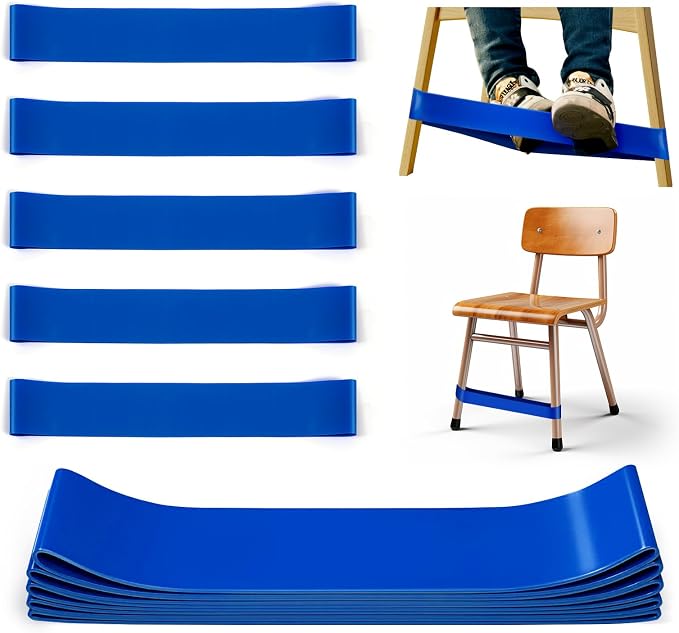 5 Pack Chair Bands for Kids with Fidgety Feet, ADHD Tools for Kids, Improve Focus & Reduce Restlessness, Chair Bands for Sensory ADHD ADD Autism - Classroom & Home Must Haves (Blue)