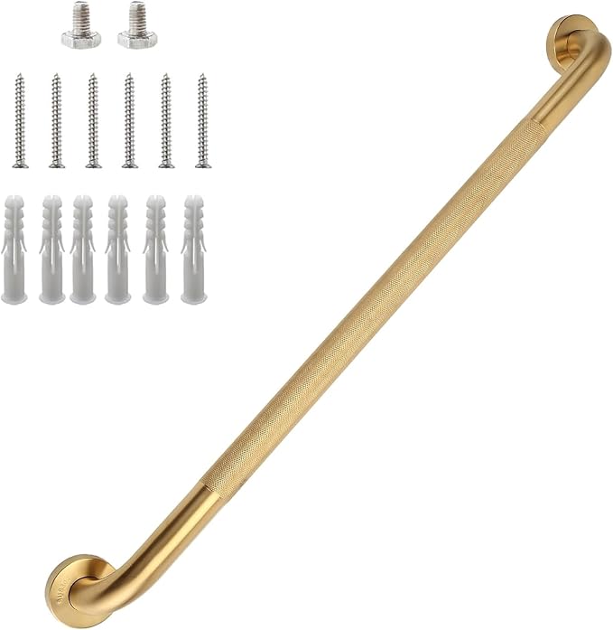 32 Inch Shower Grab Bar 1.25" Dia, Gold Anti Slip Bathroom Grab Bar, 304 Stainless Steel Knurled Handicap Grab Bars, Safety Support Handrail, Assist Bath Shower Handle for Elderly Injury Senior