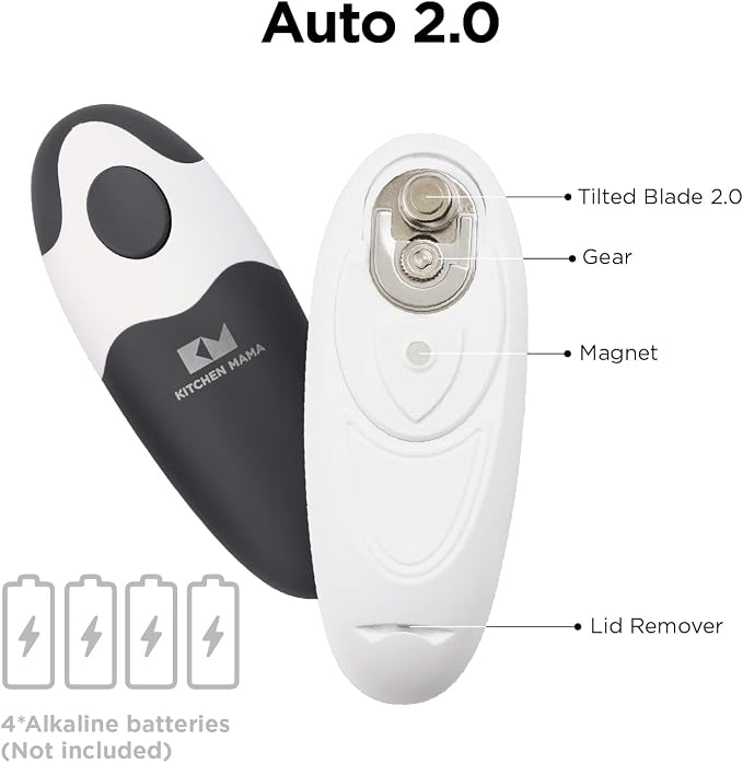 Kitchen Mama Auto 2.0 Electric Can Opener: Blade Opens Almost Any Can Pop or Soda Can - Automatic, Hands Free, Safe, Smooth Edge, Lid Remover, Battery Operated, Cordless, YES YOU CAN (Onyx Mist)