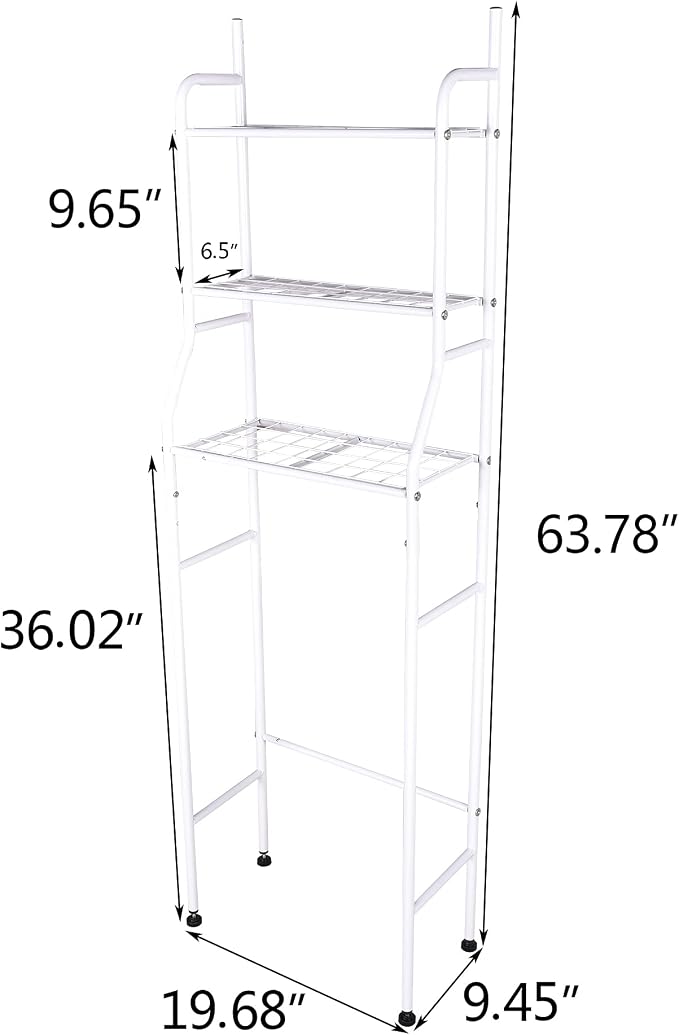 3-Shelf Bathroom Organizer Over The Toilet Space Saver Over The Toilet Rack Bathroom Corner Stand Storage Organizer (White)