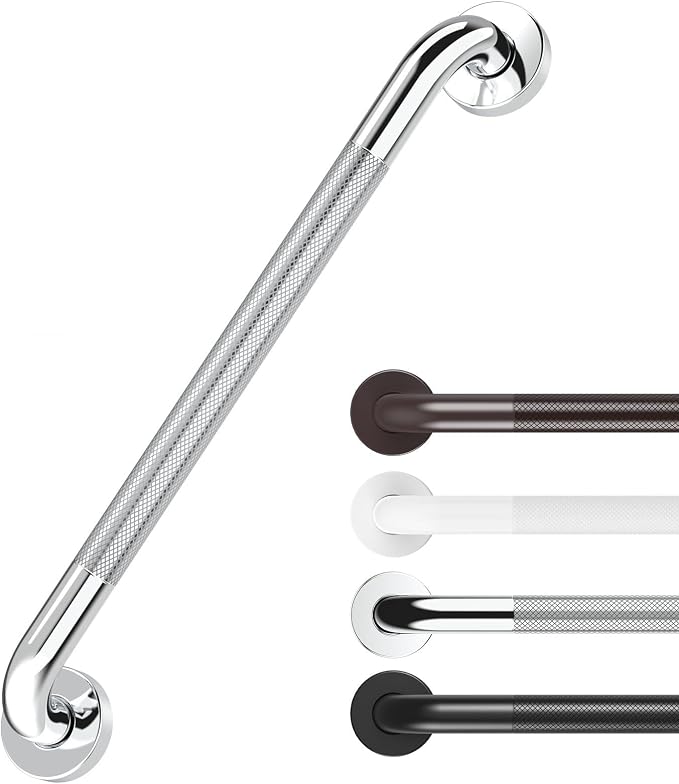Anti Slip Grab Bars for Shower Polished Nickel, Safety Textured Grip Shower Grab Bars for Seniors, Holds up to 500LBs, Knurled Handicap Grab Bars for Wall with Concealed Screws, 16 Inch