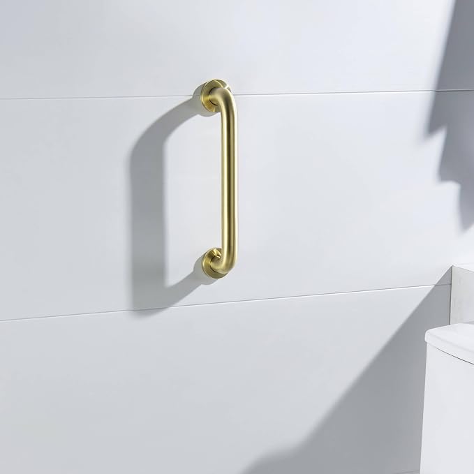 KIBI 12 Inch Stainless Steel Bathroom Safety Grab Bar | Curved Shaped Grab Bar for Bathtubs and Showers, Shower Safety Grab Bars for Seniors, Wall Mounted Anti-Slip Support (Brushed Gold, KGB1012)