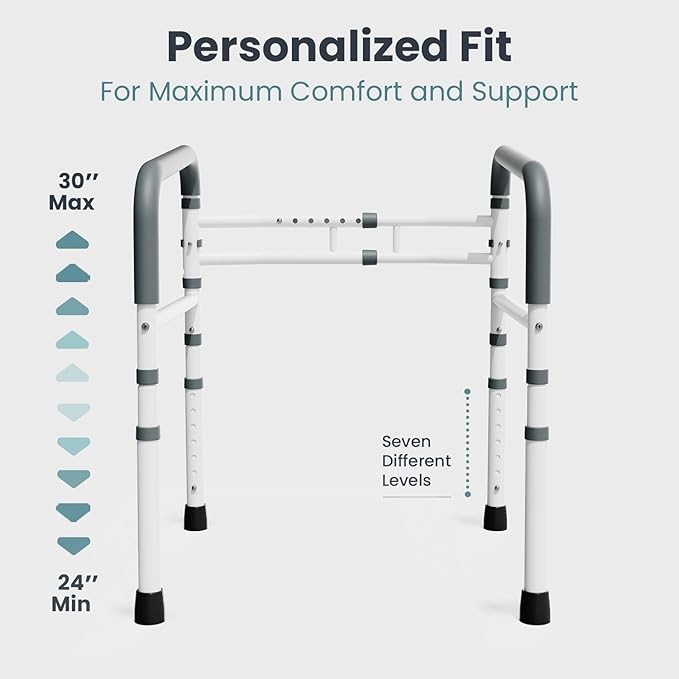 PELEGON Toilet Safety Rails (350 lb) - Adjustable Toilet Safety Frame & Rails, Toilet Safety Rail for Elderly Adults, Toilet Handles for Seniors, Toilet Bars for Elderly, Disabled & Handicap - White