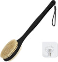 Back Scrubber for Shower with Long Handle, Exfoliating for Body,Black | Double Sided Bristles (Stiff & Soft), Anti-Slip Grip, Lightweight - Gift for Seniors, Includes Lanyard & Hook
