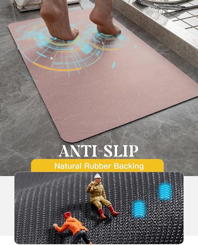 MontVoo -Bath Mat Rug-Rubber Backing Non Slip Quick Dry Absorbent Thin Bathroom Rugs Fit Under Door-Faux Suede Surface Bathroom Floor Mats-Shower Rug for in Front of Bathtub Shower Dusty Rose 17"x59"