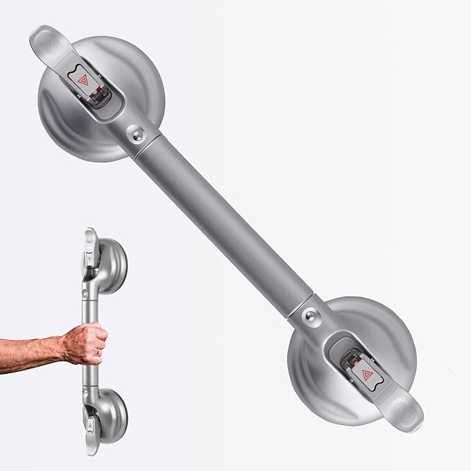 Heavy Duty Suction Shower Grab Bar - Toilet Bathroom Bathtub Safety - Shower Handles, Suction Cup Power Up to 250 LB, Perfect for Elderly Seniors(17 Inch, Gray Silver), Gray Silver
