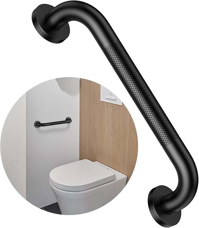 16 Inch Anti Slip Shower Grab Bar, Munzong Oil Rubbed Black Bathroom Grab Bar for Bathtubs and Showers, Knurled Handicap Balance Bar,Safety Hand Rail Support Elderly Senior Assist Bath Handle