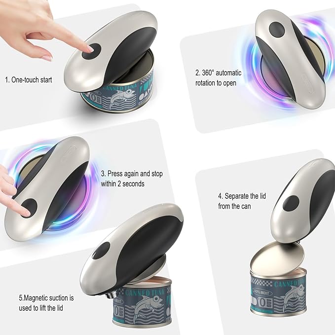 Electric Can Opener, Open Cans with a Simple Press of a Button — Automatic, Hands-free, Smooth Edges, Type-C Rechargeable, Fits for All Can Sizes