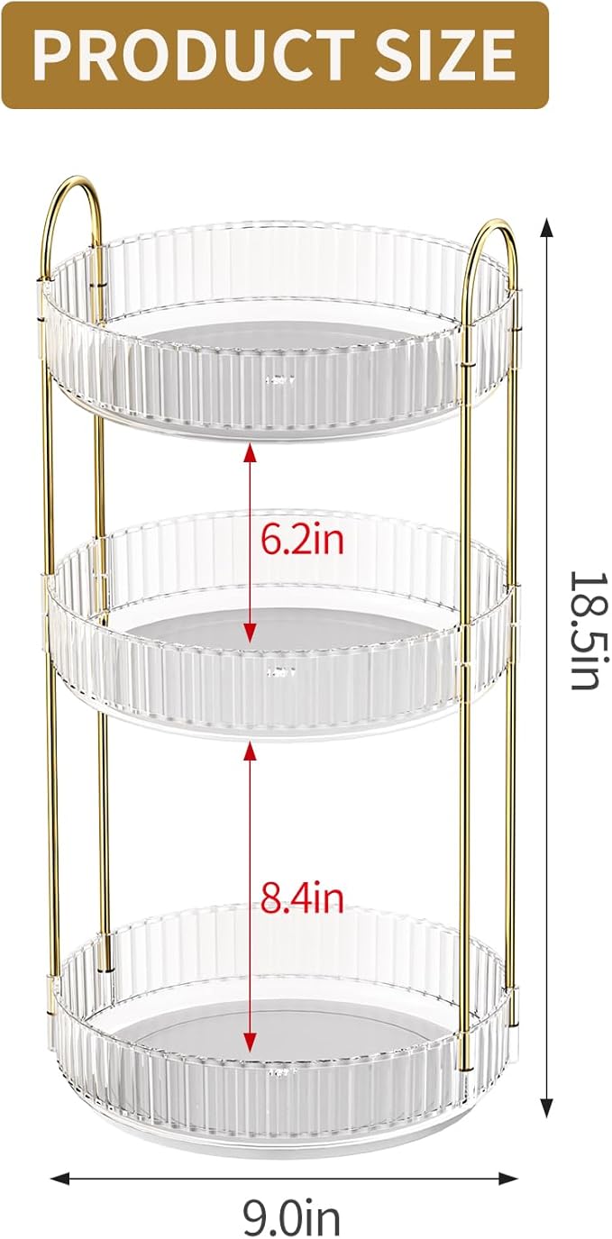Oifecsie 360° Rotating Makeup Organizer, Large Capacity SkinCare Organizer, 3 Tier Cosmetic Skin Care Perfume Dresser Organizer, Fits Cosmetics, Perfume, Skin Care, Lipstick