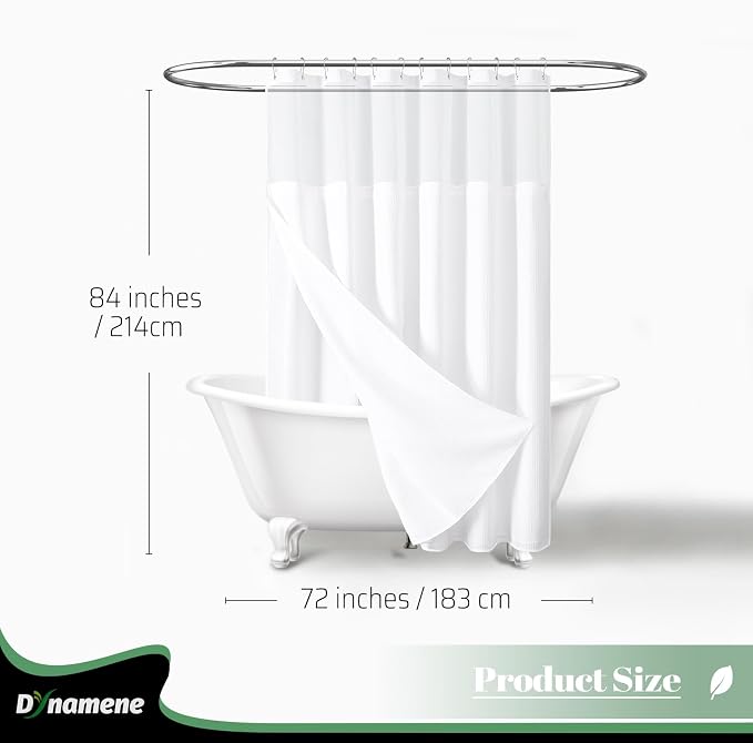 Dynamene Extra Long Shower Curtain, 84 Inch Long Waffle Fabric Shower Curtain for Bathroom, Tall Waterproof Cloth Shower Curtain Liner Set with Hook, Snap in Liner, Mesh Top Window, White, 72x84