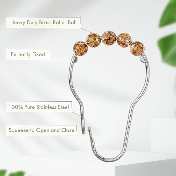 Amazer Shower Curtain Hooks, Decorative Shower Curtain Hooks, Amber Shower Curtain Rings Rustproof Stainless Steel Shower Hooks for Shower Curtain Liner Shower Rod Hook 12pcs