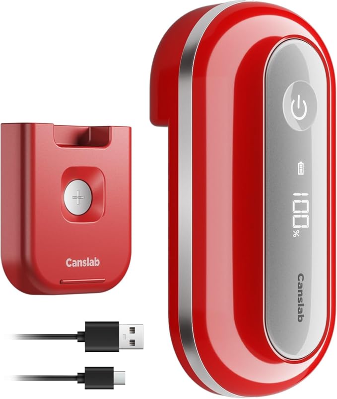 Canslab RETRO Electric Can Opener, Auto-Stop One-Touch Operation, USB Rechargeable with LED Battery Track, Side Cut Smooth Edge Can Opener for Seniors with Arthritis, Wall-Mountable Small Size, Red
