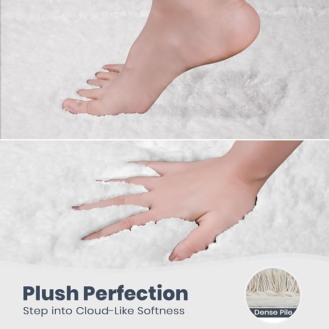 PURRUGS Bathroom Rug Non-Slip Machine Washable 30" x 46", Super Absorbent and Quick Dry Shaggy Microfiber Bath Mat, Extra Soft and Plush Bath Rug for Bathtub, Shower, and Sink, White