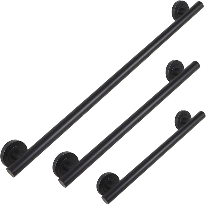 Lava Odoro Shower Grab Bar, Modern Set Stainless Steel Handicap Grab Bar for Bathtubs and Showers, Shower Safety Bar for Seniors Disabled, ADA-Compliant (Matte Black, 3 Pack 18", 24'', 36")
