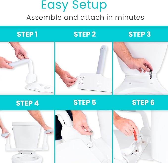 Vive Toilet Safety Rail with Flip-Up Handles - 450 lb Capacity Senior Safety Frame for Elderly & Disabled - Handicap Grab Bar Riser Stand Assist with Arms for Bathroom Assistance & Raised Toilets