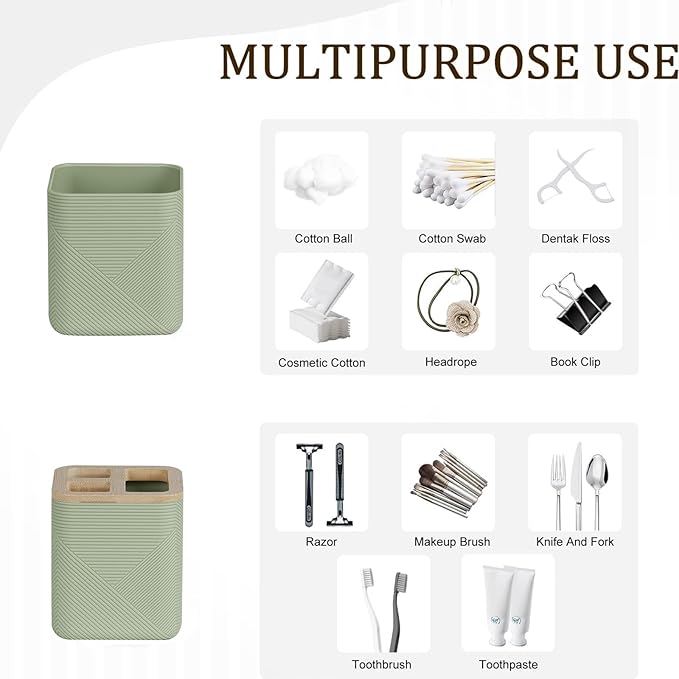 CERBIOR Bathroom Accessory Set with Shower Curtain, Includes Shower Curtain,Soap Dispenser, Toothbrush Holder, Toothbrush Cup, Soap Dish for Decorative Countertop and Housewarming Gift,Green,20PC