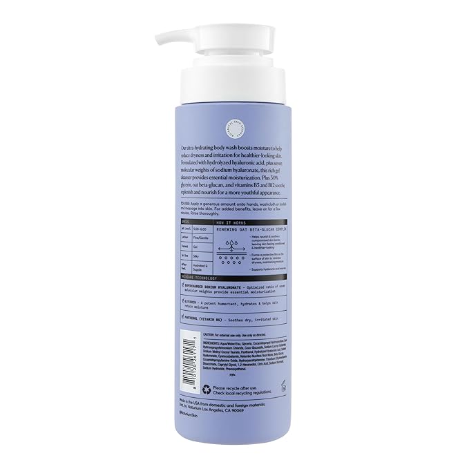Naturium The Booster Hyaluronic Acid Body Wash, Hydrating & Moisturizing plus Minimizes Dryness, with Glycerin & Vitamin B5, 16.9 oz