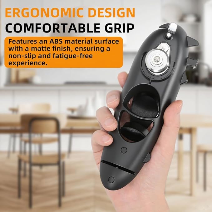 8 in 1 Multifunctional Can Opener, Black Smooth Edge Bottle Opener with Magnetic,360°Rotating Handle Can Opener Manual