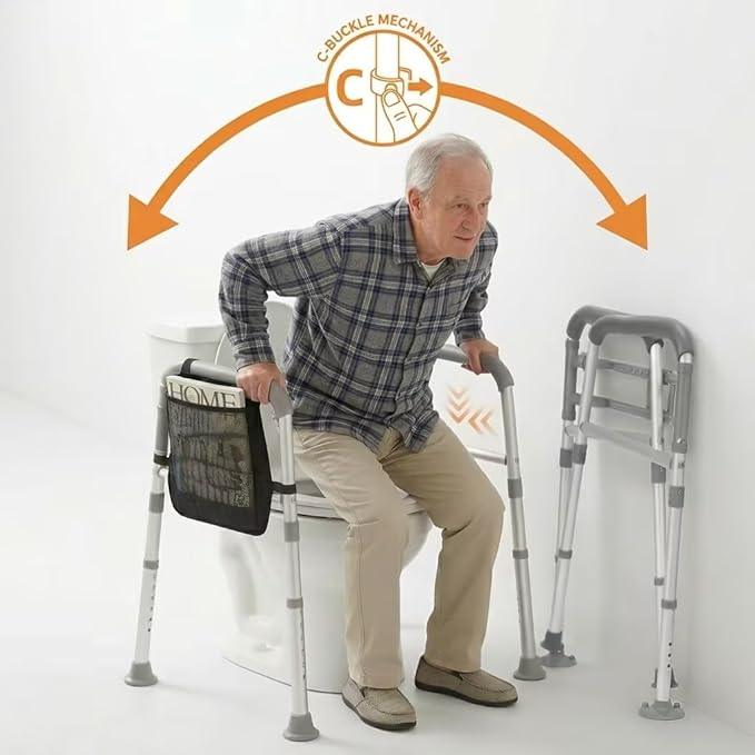 TABEKE Toilet Safety Rails for Seniors, Adjustable Height & Width Toilet Safety Frames with Handles, Foldable Toilet Rails for Disabled Elderly Fit Most Toilets (w. Suction Cups)