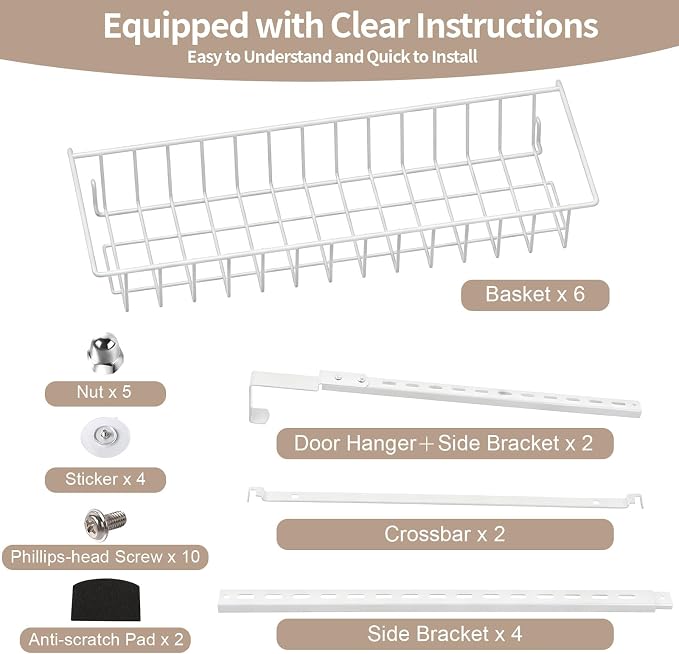 ElegantArray 8-Tier Pantry Door Oragnizer, Over The Door Pantry Organizer Rack and Storage, Hanging Spice Rack Shelves Door, Home Office Laundry Room Bathroom & Kitchen Organization, White