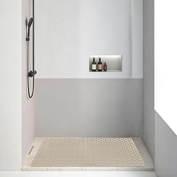Non Slip Shower Mat: 36 X 24 Inch Large Shower Mats for Inside Shower - Soft TPE Anti Slip Long Shower Floor Mat with Large Drain Holes and Suction Cups