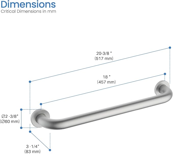 KIBI 18 Inch Stainless Steel Bathroom Safety Grab Bar | Curved Shaped Grab Bar for Bathtubs and Showers, Shower Safety Grab Bars for Seniors, Wall Mounted Anti-Slip Support (Brushed Nickel, KGB1018)