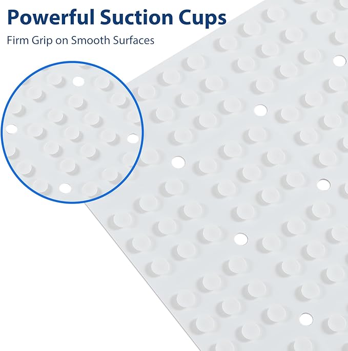 Webos Silicone Bath Mat with Suction Cups – Non-Slip Foldable Bathtub & Shower Mat, Durable & Quick-Dry Safety Tub Mat with Large Drain Holes for Families 28"x 14" White
