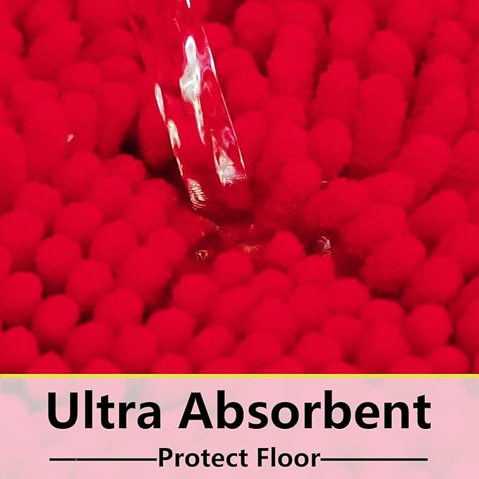 BOANKODU Bathroom Rugs Chenille 3-Piece Extra Soft and Absorbent Shag Bathroom Rugs, Machine Wash Mat, Strong PVC Non-Slip Underside, Plush Carpet Mats (Red)