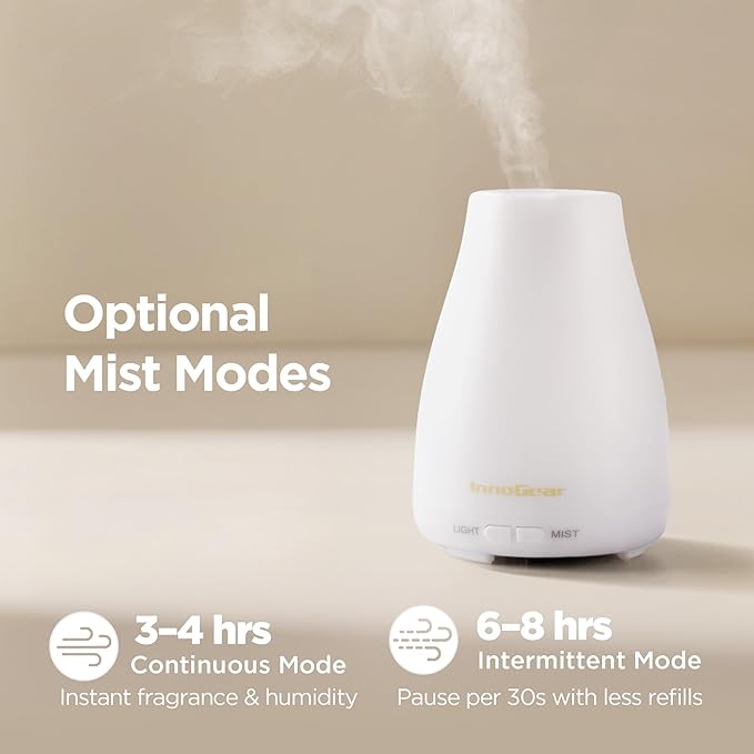 InnoGear Essential Oil Diffuser, 2 Pack Ultrasonic Diffusers for Home Aromatherapy Humidifier for Bedroom Room 7 Colors LED 2 Mist Mode Auto Off, Basic White