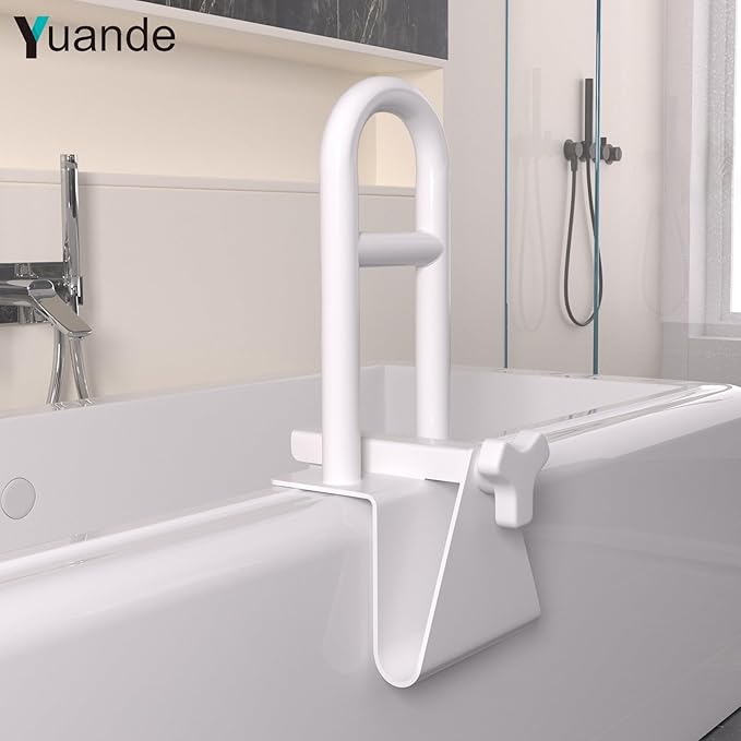 Adjustable Bathtub Safety Rail, YuanDe 17 x 6 Inch Stainless Steel Tub Handle Grab Bar, Heavy-Duty Clamp-On Bath Handle for Elderly Seniors, Disabled & Injury Recovery (300 lbs), White