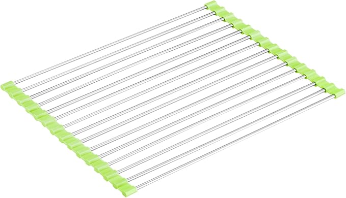 Seropy Roll Up Dish Drying Rack Over The Sink Drying Rack for Kitchen Counter, Rolling Dish Rack Over Sink Mat, Foldable Dish Drainer Stainless Steel Rack Kitchen Organization Green 17.5"x11.8"