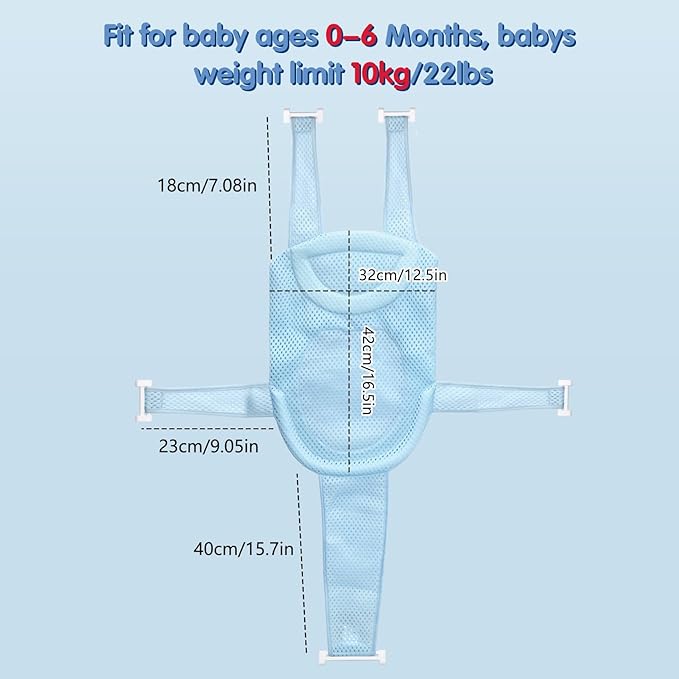 Colorlife Baby Bath Seat Support Net Infant Bathing Seat Support Mat, Adjustable Comfortable Non-Slip Five-Pointed Baby Shower Net Bathtub Sit Up Mesh for Newborn 0-12 Months-Blue(No Bathtub)