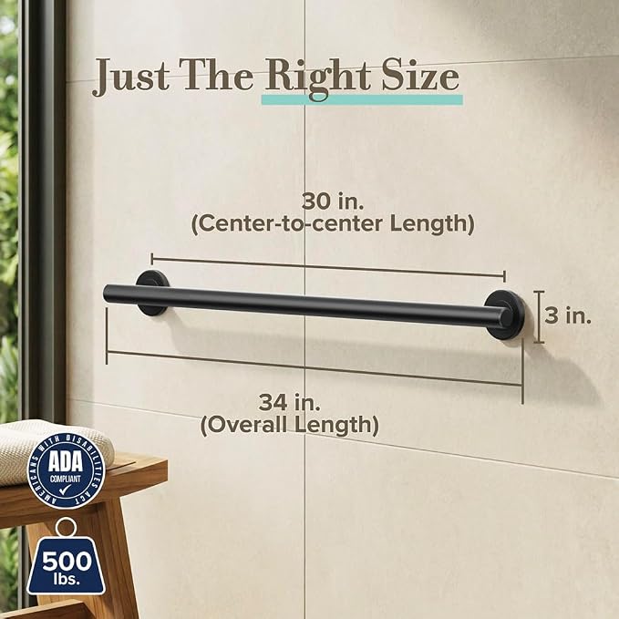 Gatco 856AMX Latitude II, Grab Bar, 30 Inch, Matte Black/ADA Compliant Wall Mount Stainless Steel 30" Safety Grab Bar for Bathroom