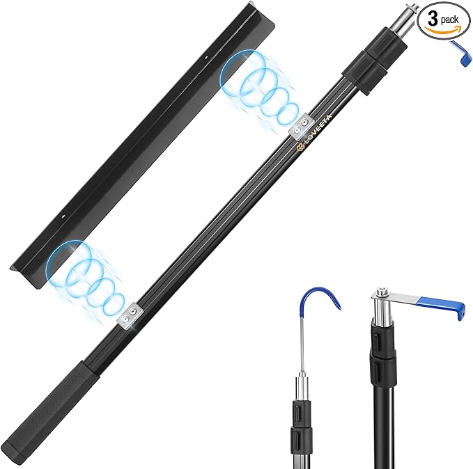 LOVEETA® 6.3 Ft Magnetically Mounted Cargo Grabber Reach Retriever Tool - 3.0 New Upgraded Extendable Pickup Truck Bed Accessories, Multi-Use Truck Bed Reach Tool (Jet Black) - 2 Hooks 1 Mounted Plate