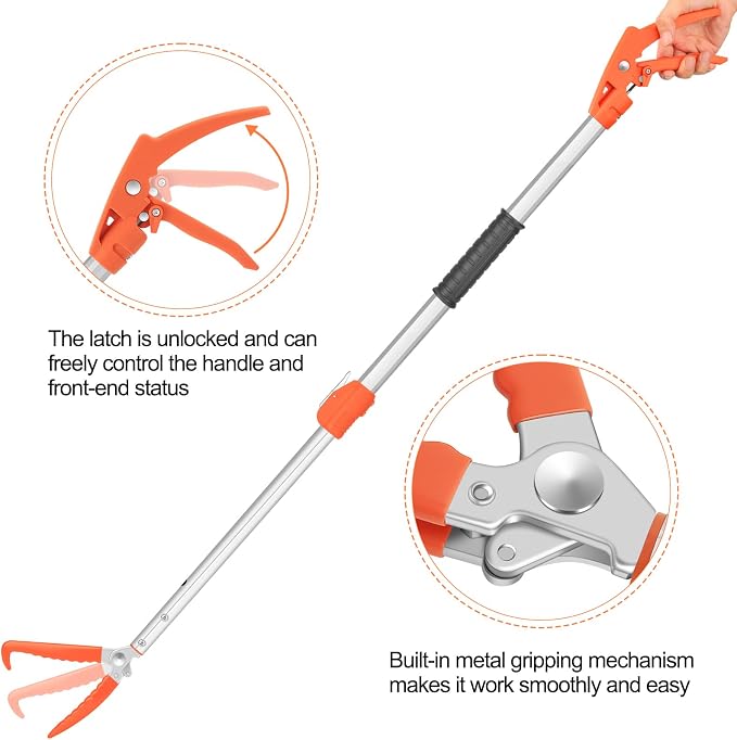 Kalkal 79" Snake Grabber Tool, Professional Aluminum Alloy Telescopic Rattle Snake Tongs, Heavy Duty Reptile Grabber Snake Catcher Wide Jaw Pick-up Handling Tool with Lock
