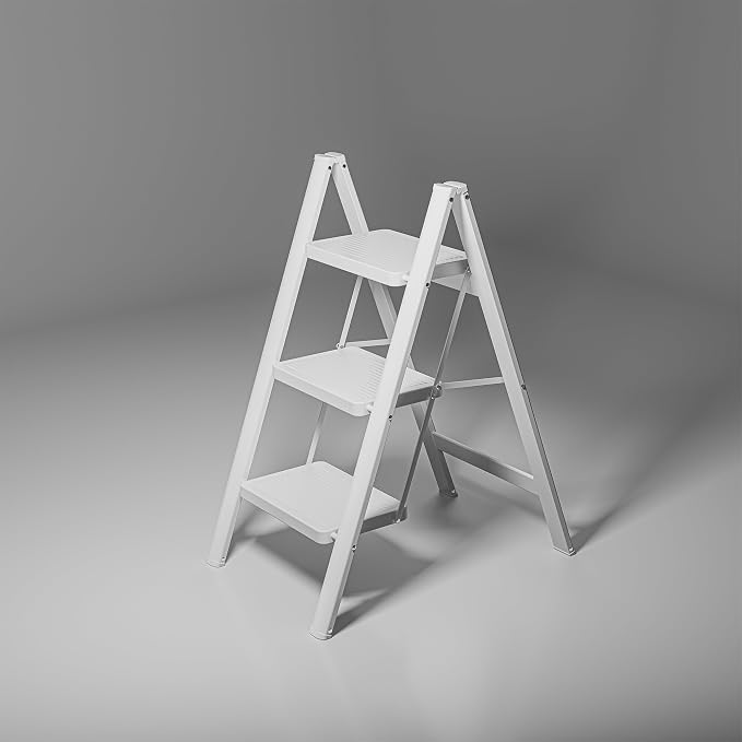 White Step Ladder White 3 Step Folding, Sturdy 330 Lbs Small Step Stool for Adults, Closet Step Stool Ladder with Anti-Slip Wide Pedals, Portable Folding Ladder for Home Kitchen Office
