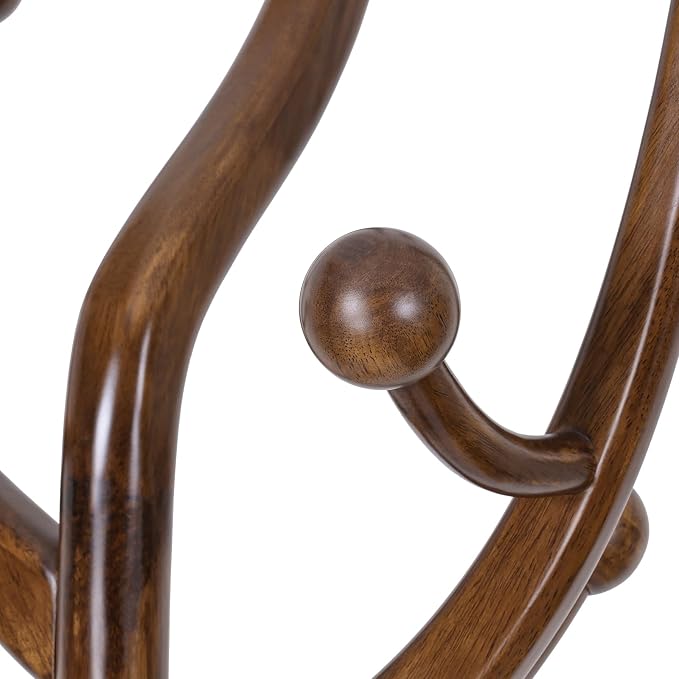 Bekrvio Coat Rack Freestanding Coat Tree with Sturdy Round Base, Unique Coat Hanger Stand, Heavy Duty Standing Coat Rack Clothes Stand for Winter Jacket, Hat, Entryway/Hallway/Bedroom, Walnut