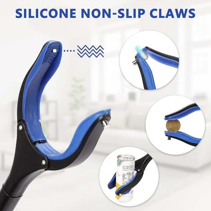 2 Pack Grabber Reacher Tool, 36" Extra Long Heavy Duty Folding Pickup Tool with Magnets & Rotating Jaw - Pickup Tool for Seniors, Mobility Aid, Trash Picker (Blue)