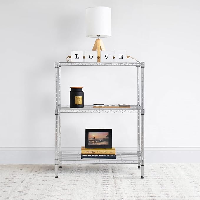 BestOffice 23Lx13.2Wx30.2H Adjustable Metal Storage Shelves 3-Tier Wire Shelving Unit Organizer Wire Rack 450Lbs Capacity for Small Places Kitchen Garage,Chrome
